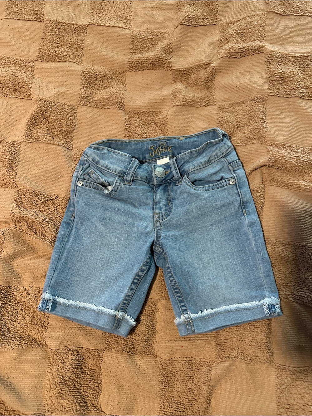 Justice Light Blue Denim Bermuda Shorts with Frayed Hem
